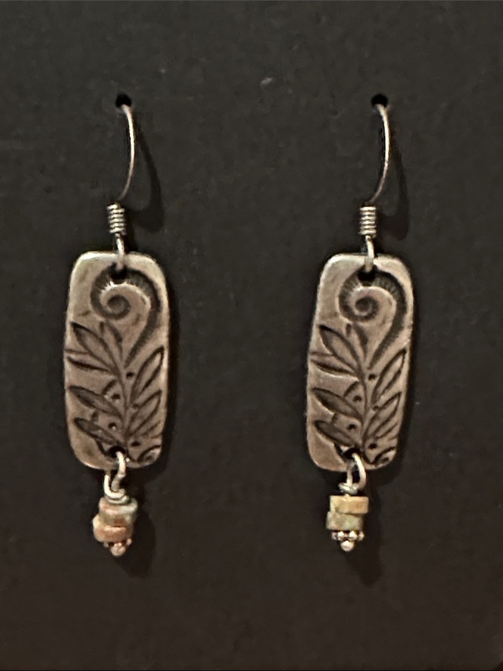 Handcrafted Leaf-Engraved Silver Tone Drop Earrings